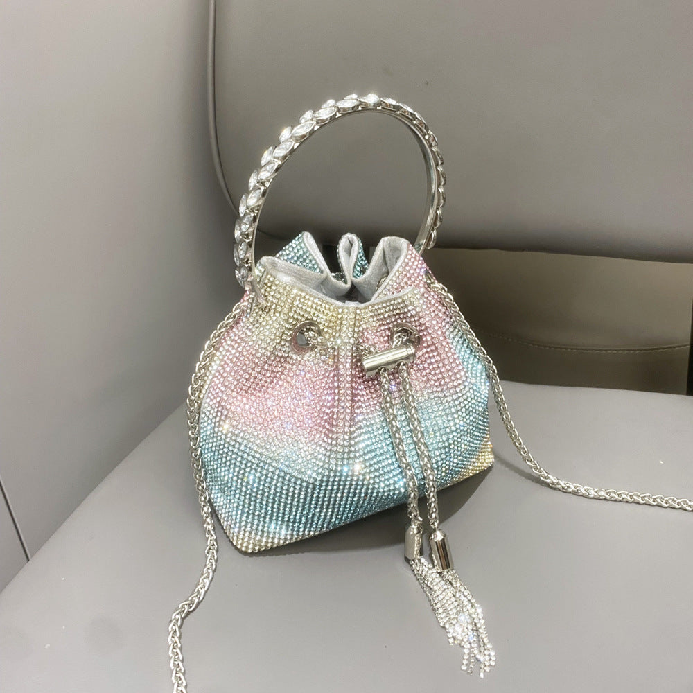 Diamond-Embellished Handle Tote Bag with Convertible Crossbody Strap | Women's Bucket Bag
