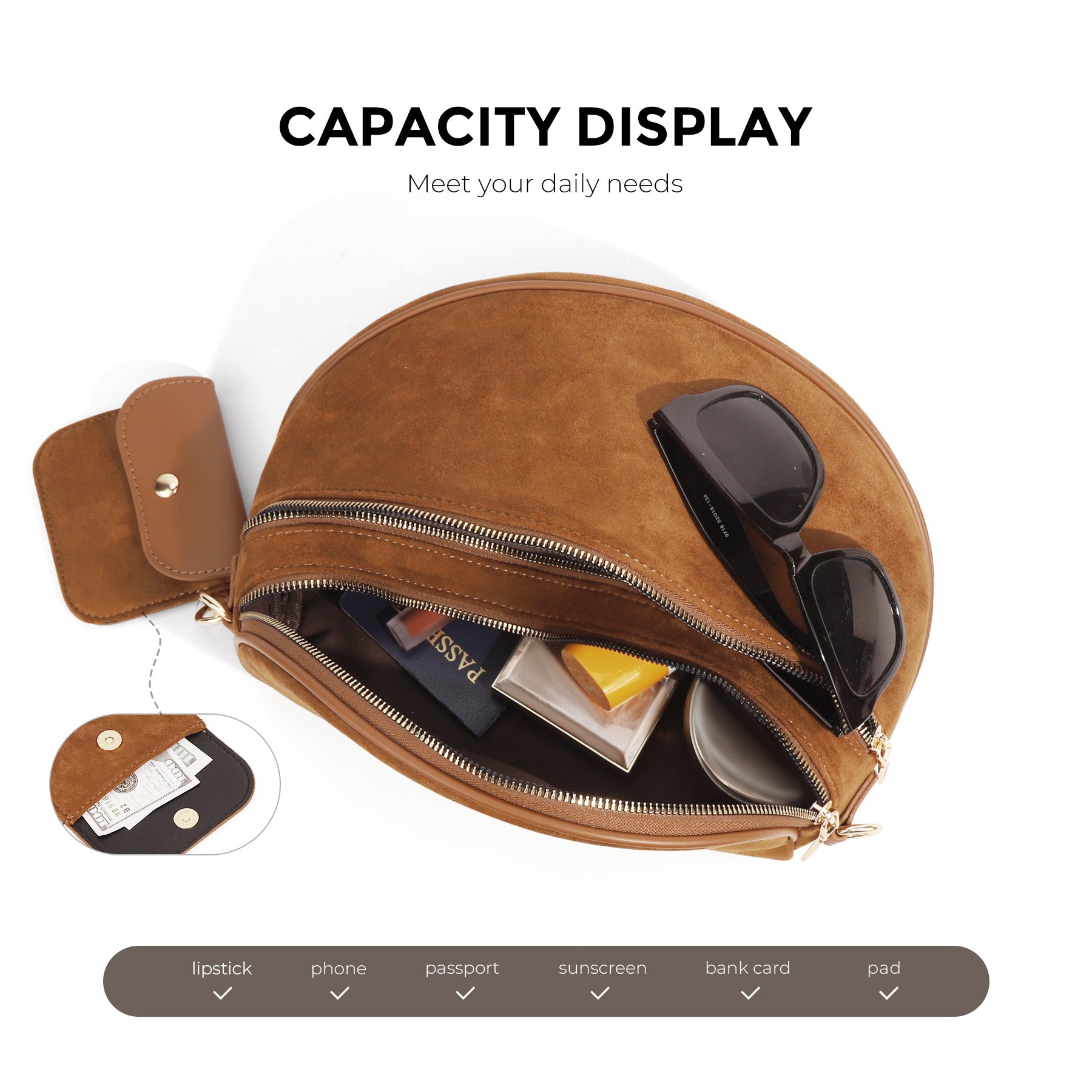 Women's Suede Crossbody Bag – Round Fashion Shoulder Bag