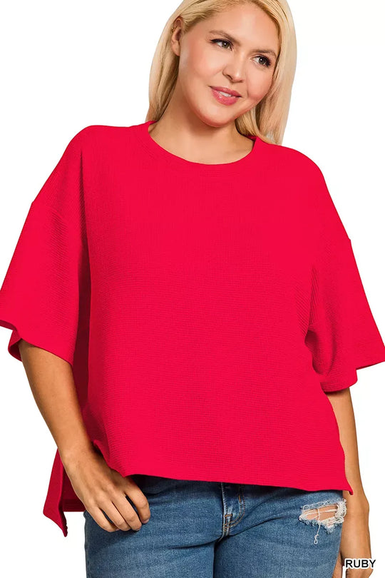 Another view: Curve Double Knit Side Slits High-Low Short Sleeve Top