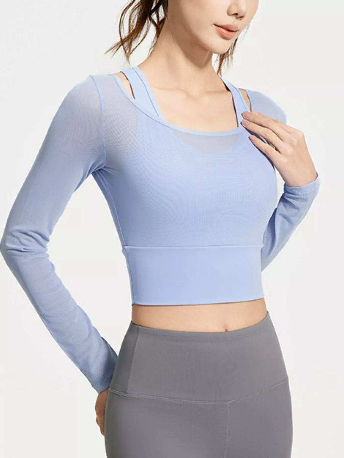 Long-Sleeve Active Top with Built-In Bra