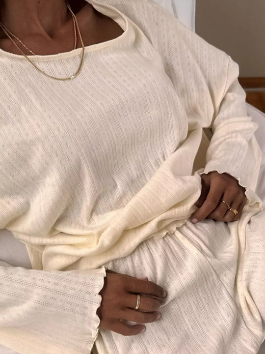 Another view: Ribbed Knit Long-Sleeve Top and Shorts Lounge Set