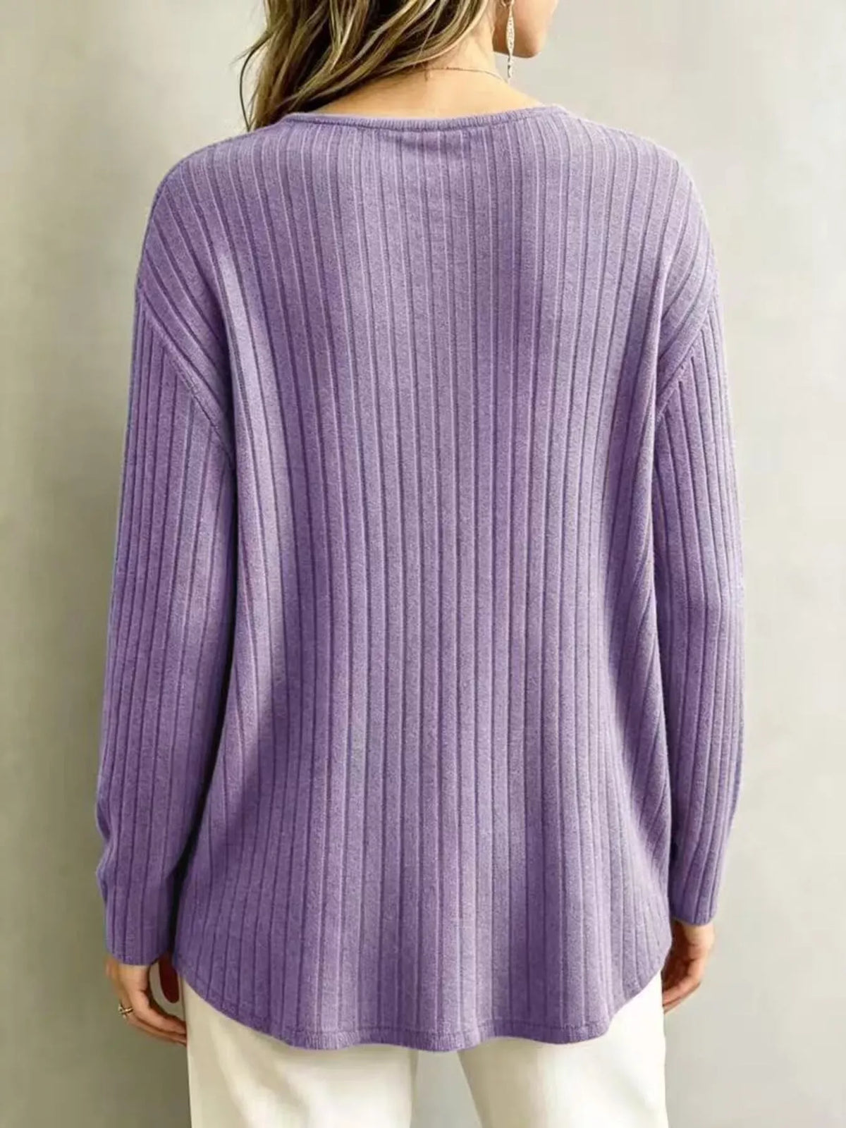 Women's Ribbed V-Neck Long-Sleeve Top — photo 15