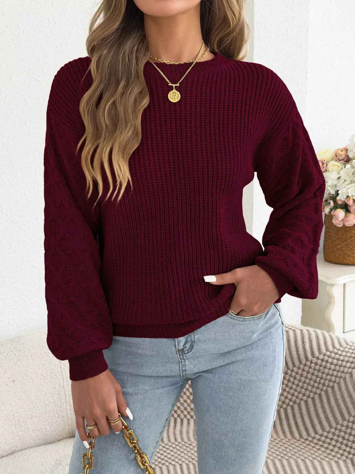 Women's Textured Ribbed Drop-Shoulder Sweater — photo 8