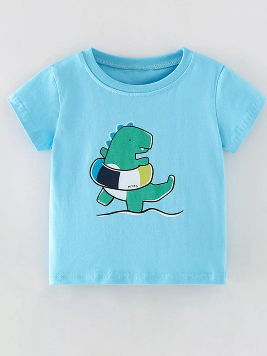 Kids’ Dinosaur Graphic Cotton T-Shirt — Sky Blue