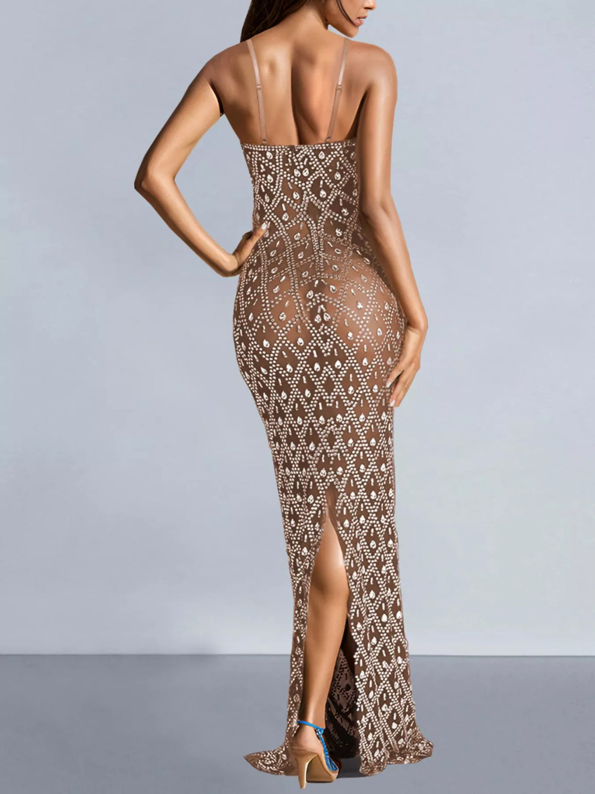 Women's Rhinestone Sheer-Mesh Maxi Dress