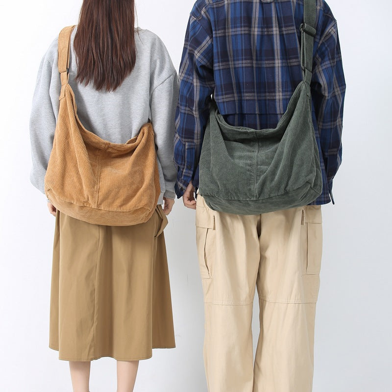 Corduroy Crossbody Bag – Spacious Retro Shoulder Bag for Women | Casual Minimalist Style