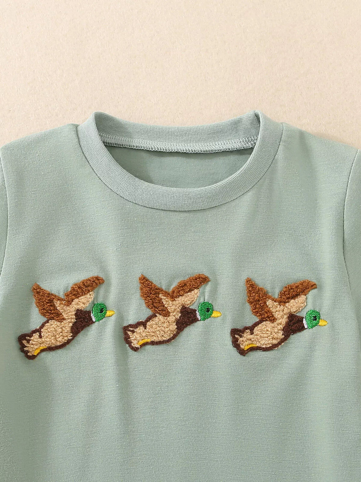 Duck-Embroidered Tee & Gingham Shorts Set