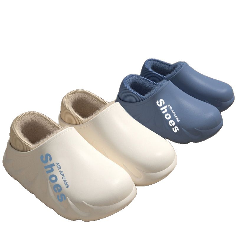 Men's Fleece-Lined Waterproof EVA Slippers - Non-Slip Indoor House Shoes with Faux Fur Lining
