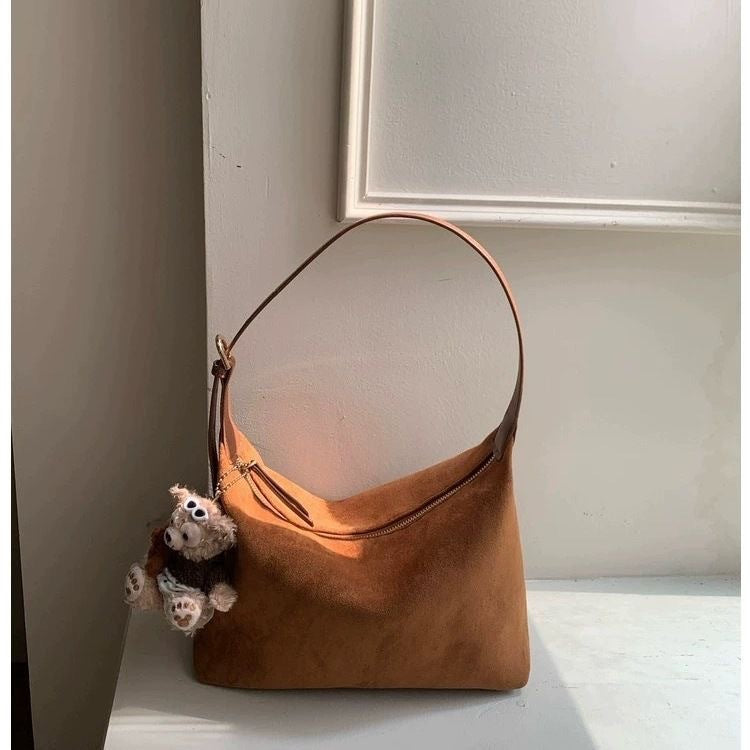 Retro Suede Crossbody Bag – Minimalist Faux Suede Commuter Bag for Women