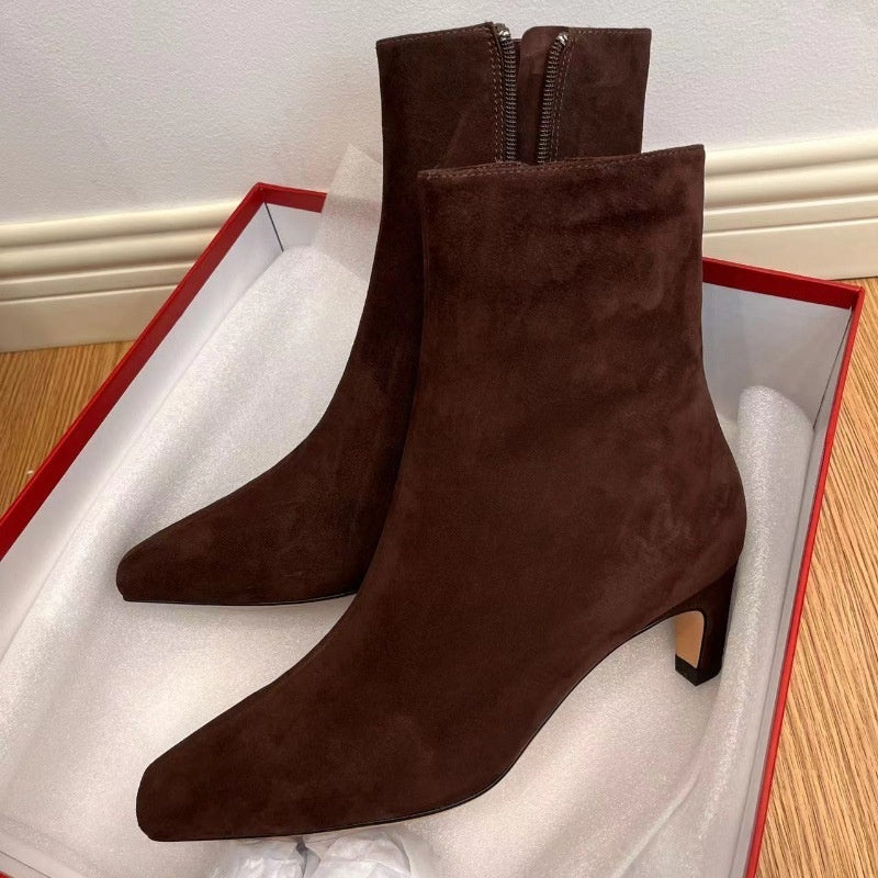 Women's Genuine Leather Snow Boots | Cowhide Sheepskin Wool-Lined Winter Stiletto Boots
