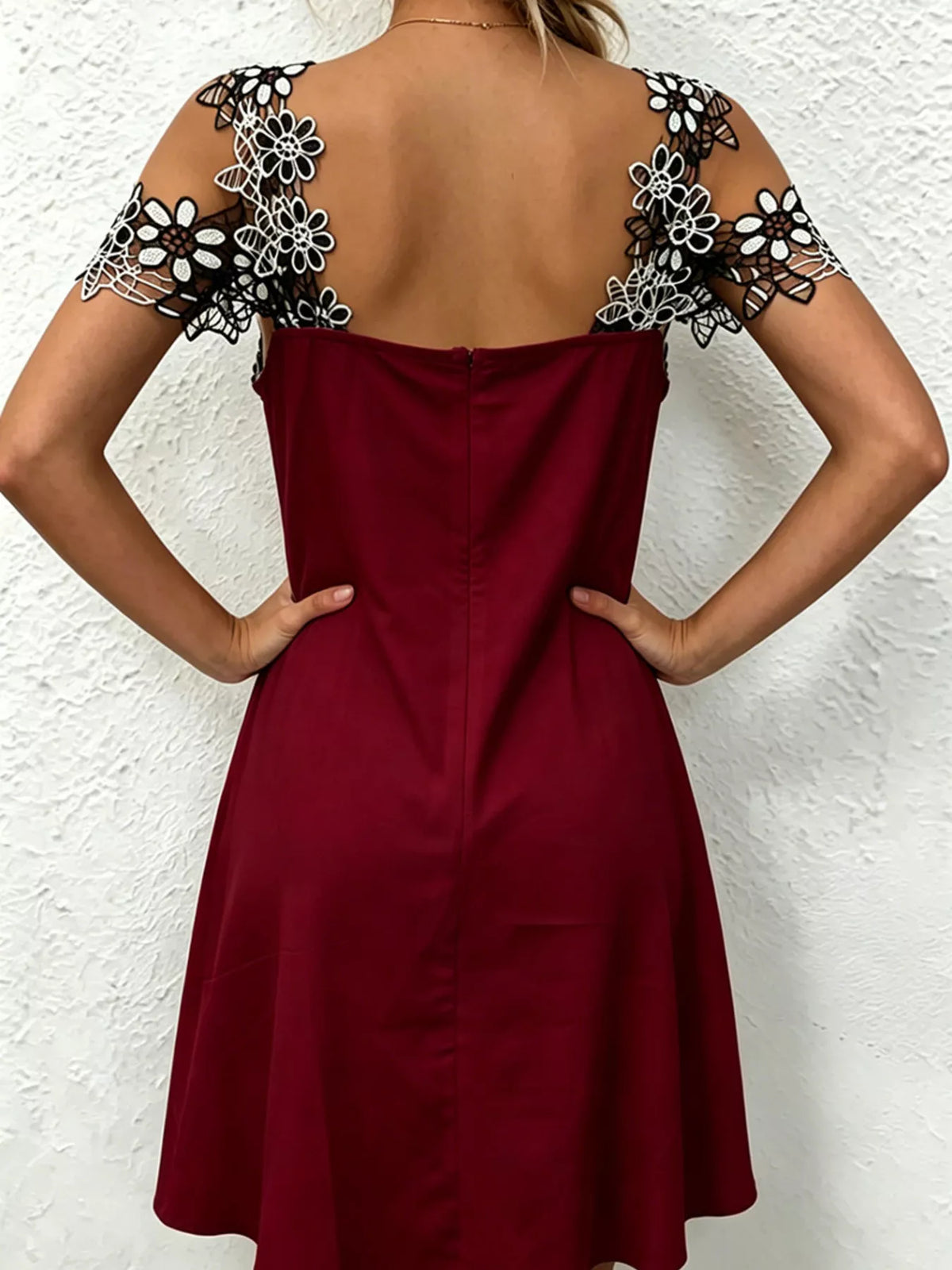 Floral Lace-Trim Cold-Shoulder Mini Dress