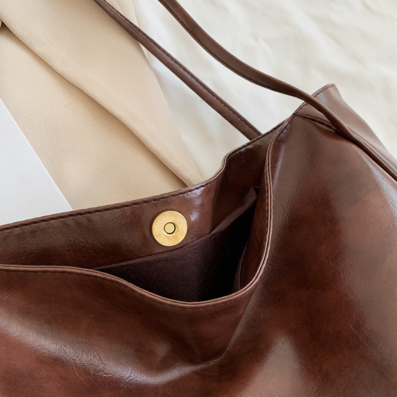Women's Large Capacity Soft PU Leather Shoulder Bag Retro Casual Handbag