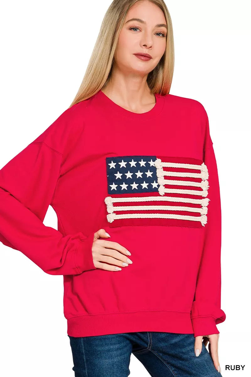 French Terry American Flag Pullover