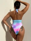 Multicolor tie-dye halter one-piece swimsuit