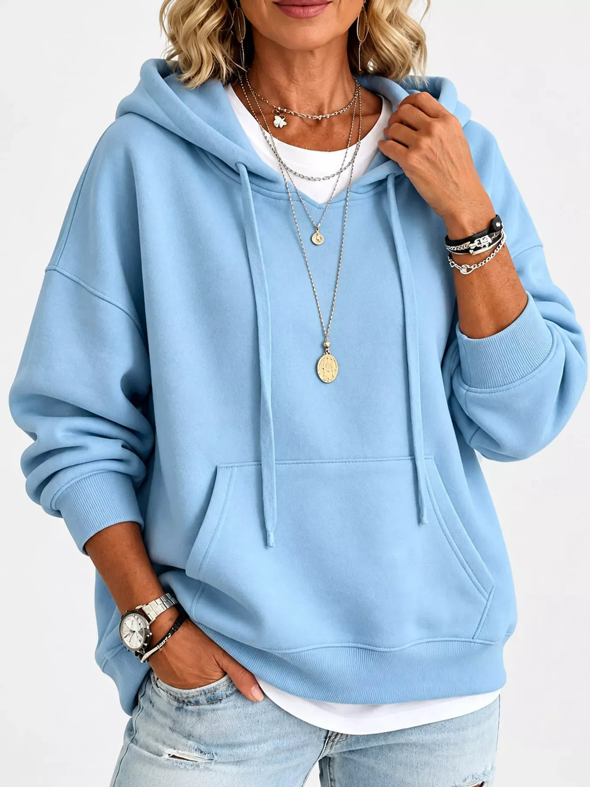 Relaxed Drop-Shoulder Drawstring Hoodie — photo 1