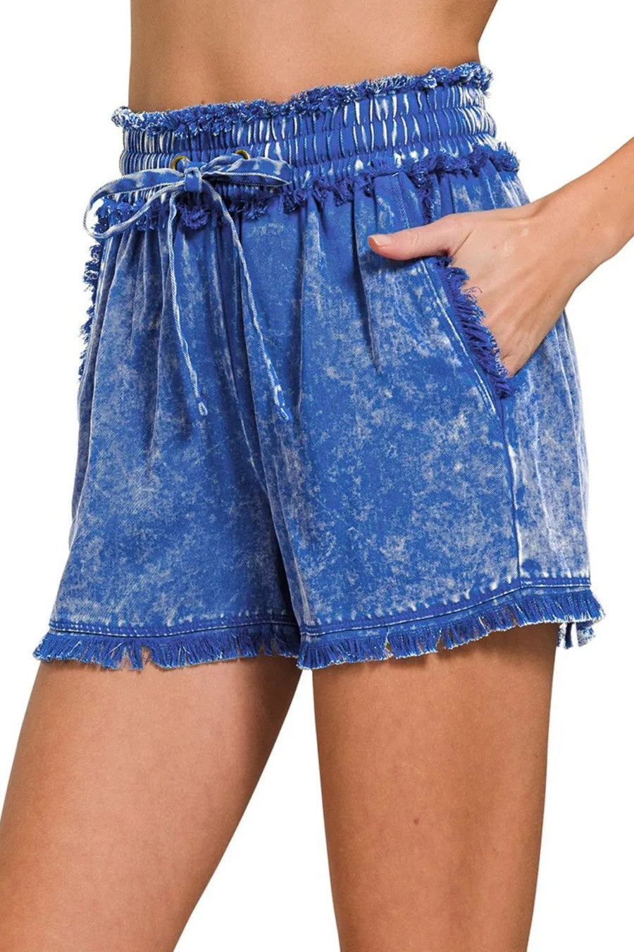 Mineral Frayed Hem Washed Shorts — CLASSIC BLUE