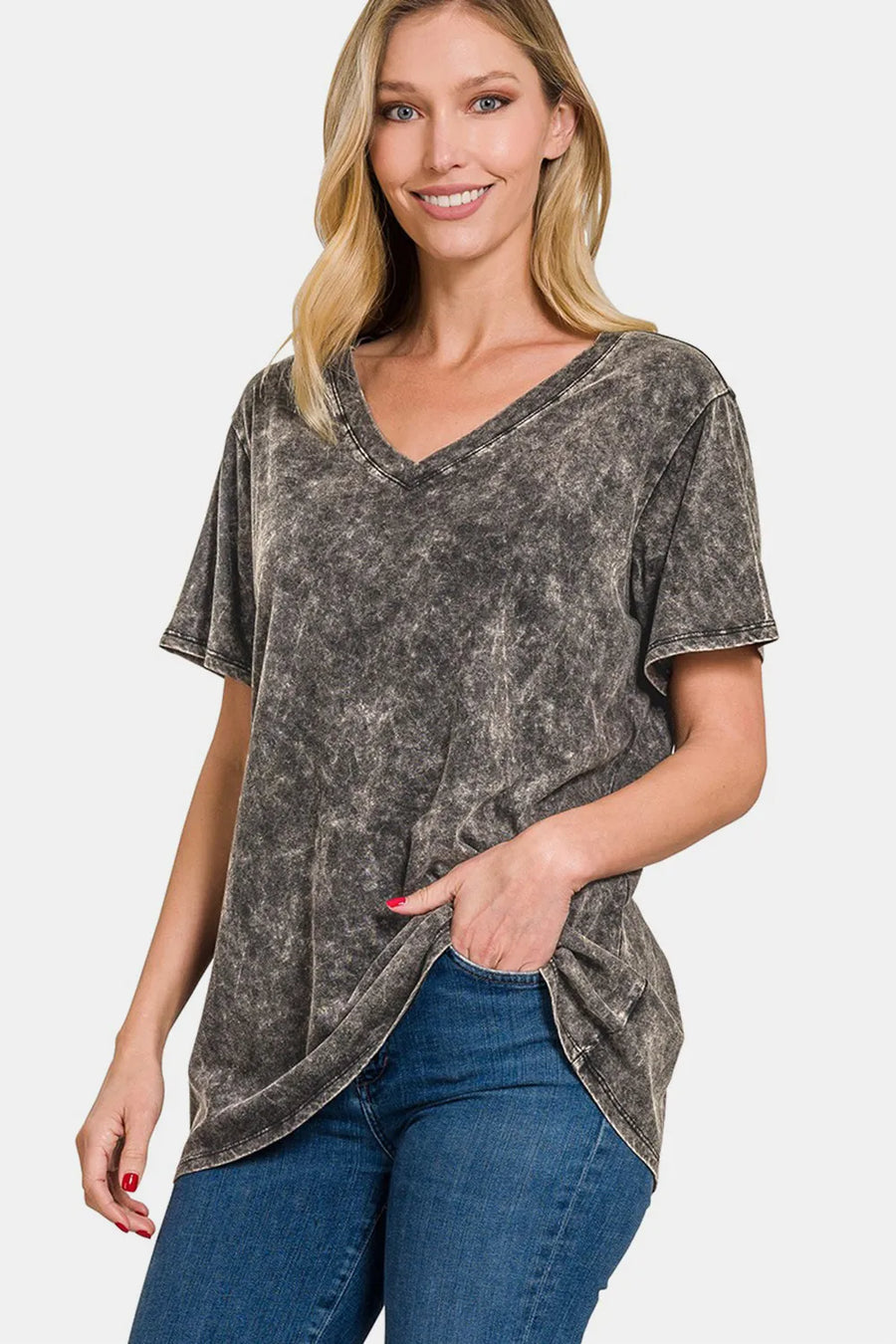 Curve Washed Short Sleeve V-Neck T-Shirt