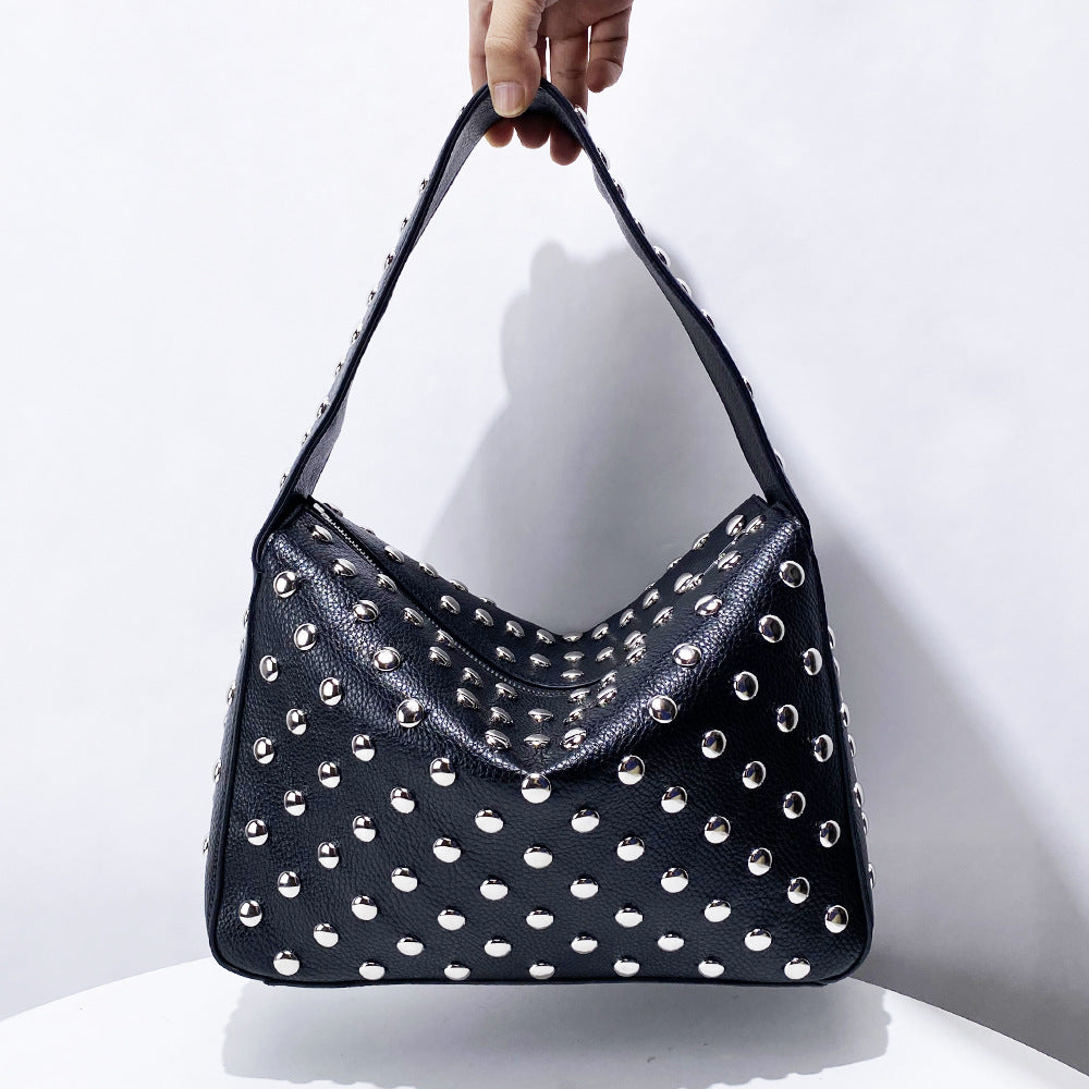 Edgy Rivet Underarm Shoulder Bag - Premium PU Leather Streetwear Handbag