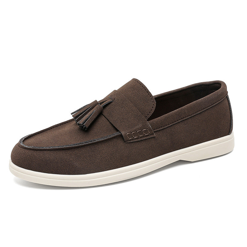 Men's Suede Slip-On Loafers with Tassel Detail - Business Casual Pointed Toe Shoes