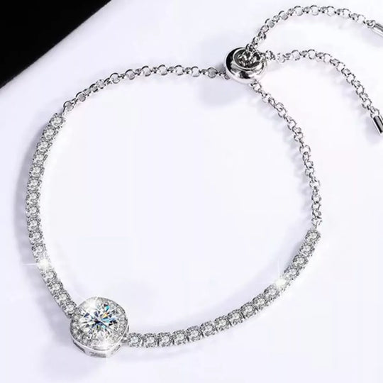 Another view: 1 Carat Moissanite 925 Sterling Silver Chain Bracelet