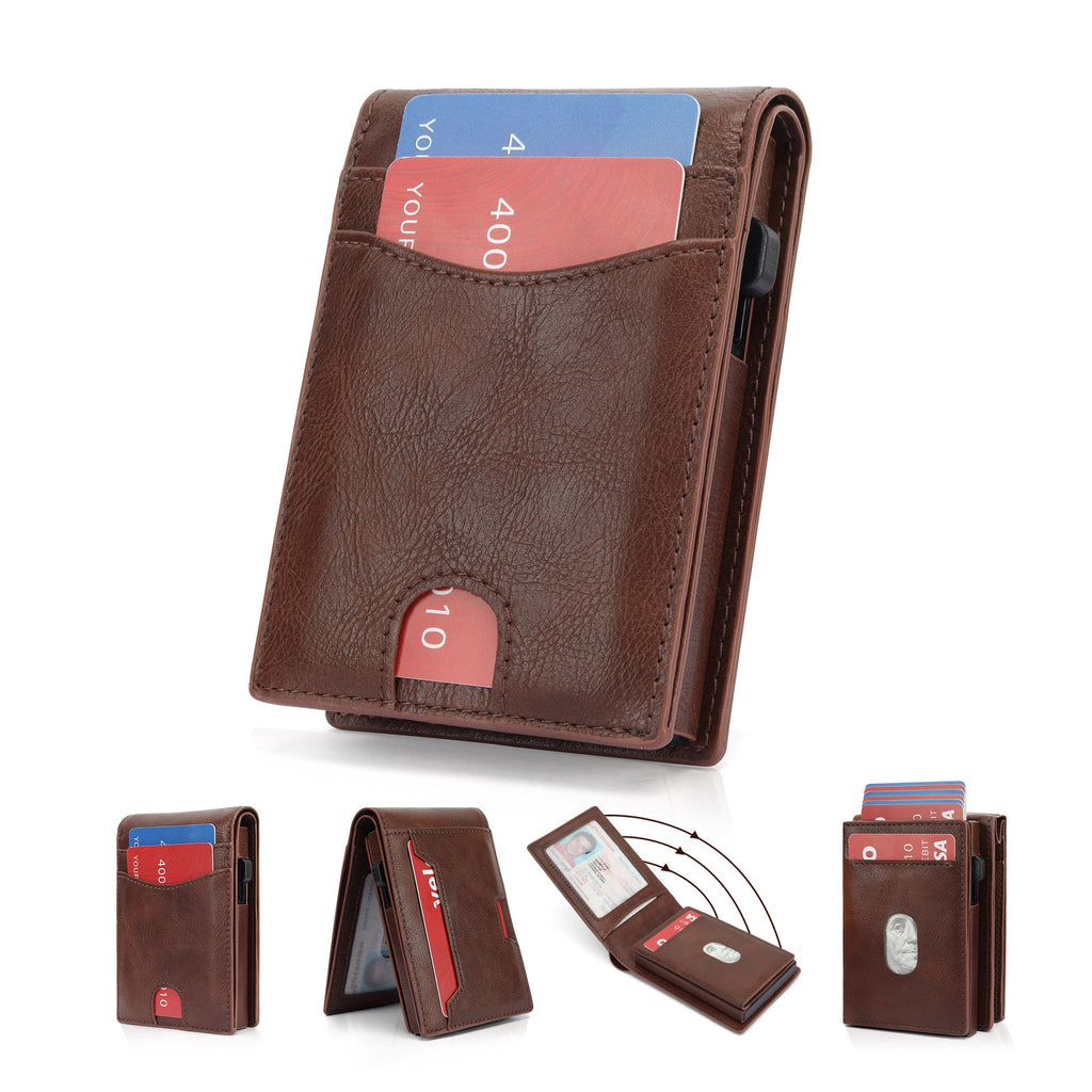 Magnetic Metal Credit Card Case - RFID Protection Leather Wallet