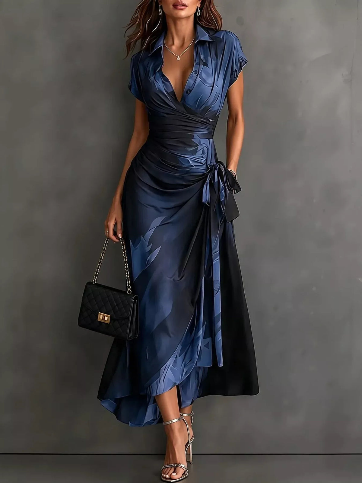 Women's High-Low Surplice Dress with Tie Waist — photo 7
