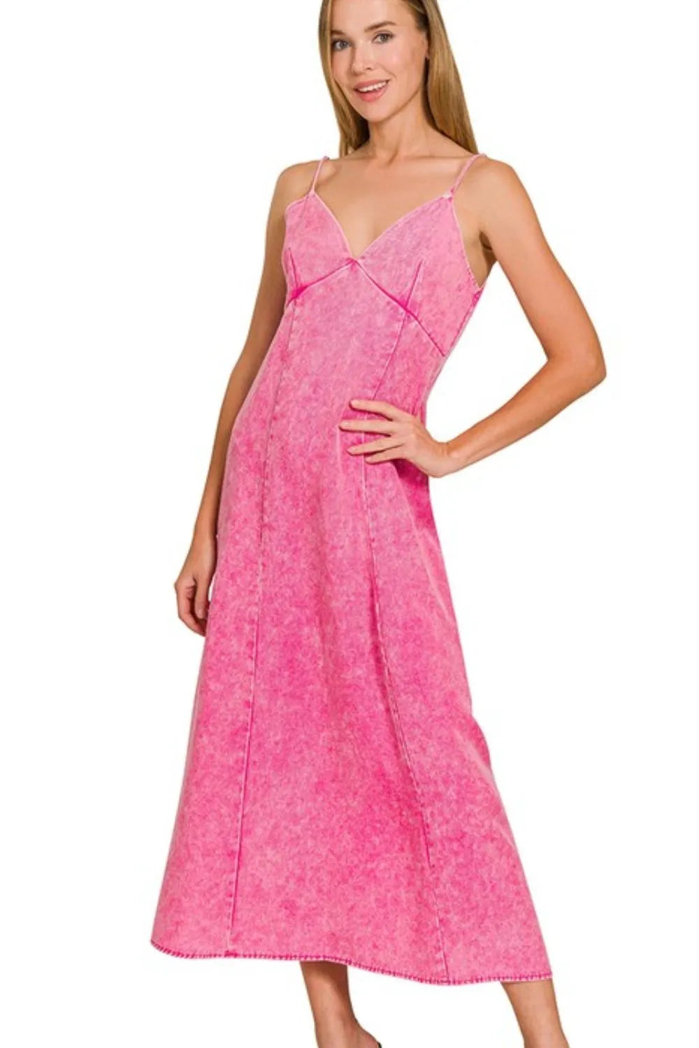 Tencel Mineral Washed Maxi Dress — Hot Pink
