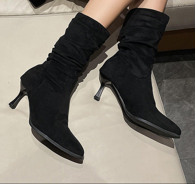Women's Pointed-Toe Stiletto Ankle Boots – Thickened Winter High Heel