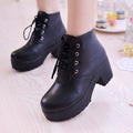Women's Round-Toe Chunky-Sole Ankle Boots | PU Leather | Black & White