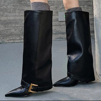 Women's Pointed-Toe High-Heel Boots – Slimming Tapered Leg | Matte Black, Glossy Black, Angora Red