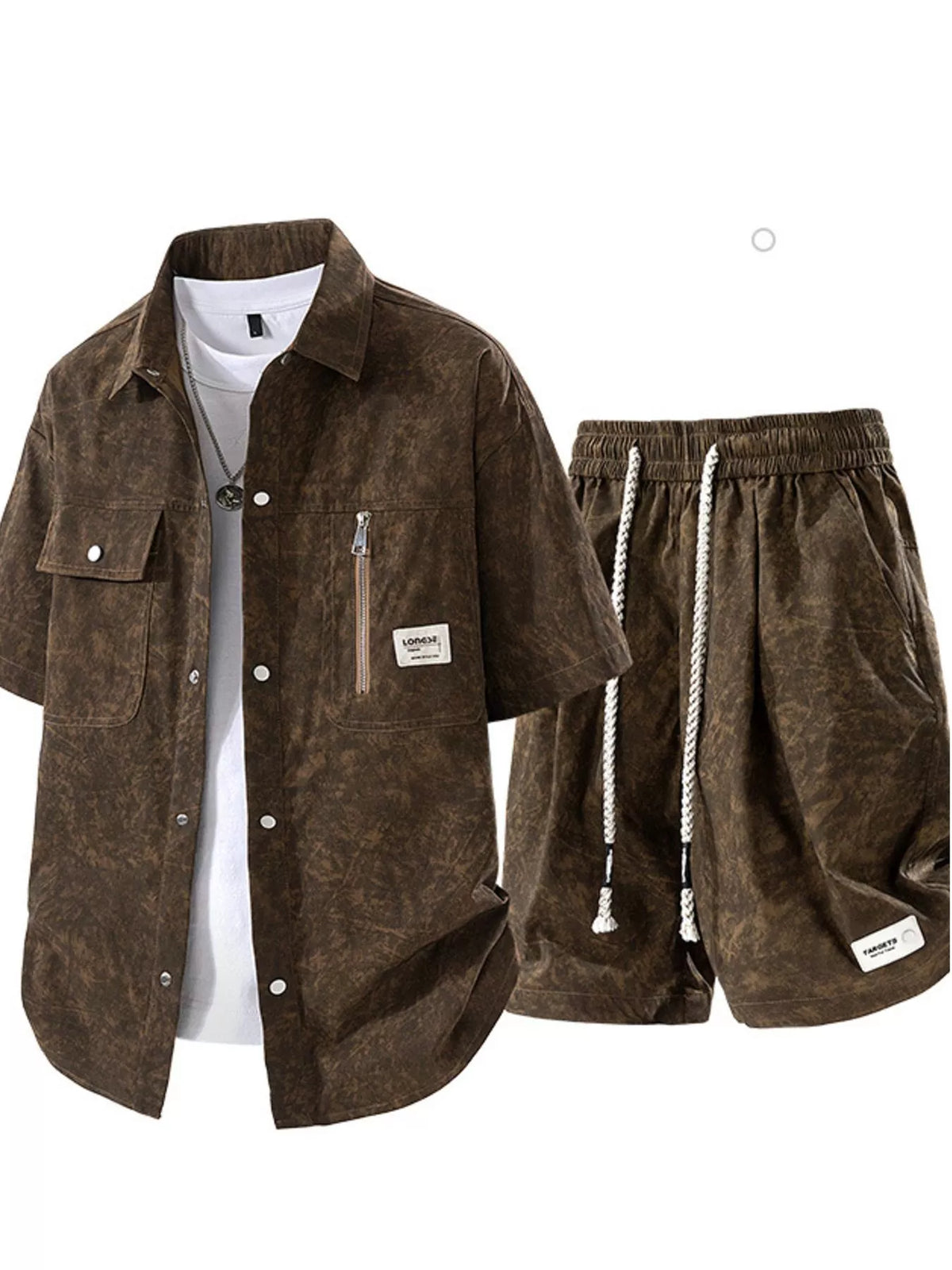 Men’s Textured Drawstring Shirt & Shorts Set