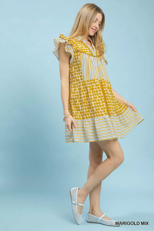 Another view: Umgee Mix Patchwork Flutter Sleeve Tiered Dress