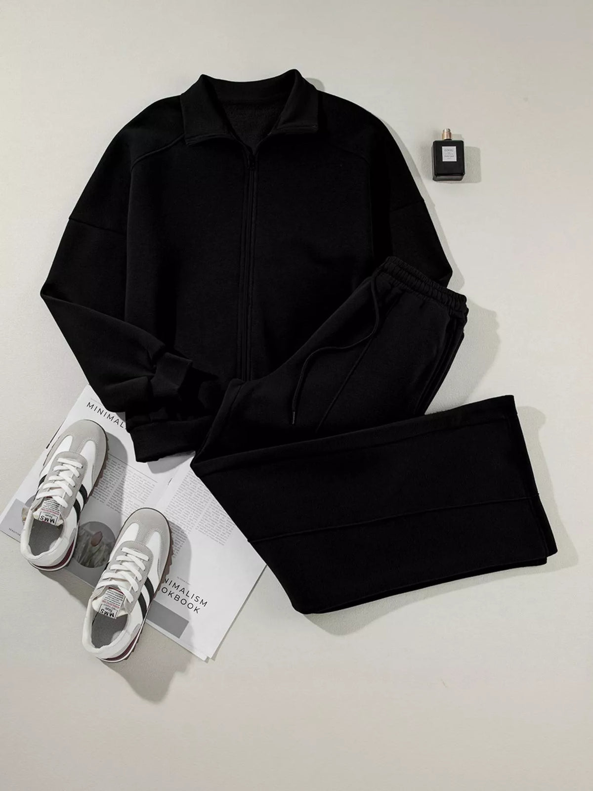 Drop Shoulder Zip-Up Jacket & Drawstring Pants Active Set