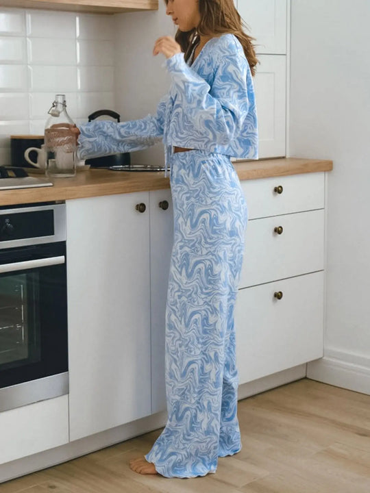 Another view: Tie Front Long-Sleeve Top and Pants Lounge Set