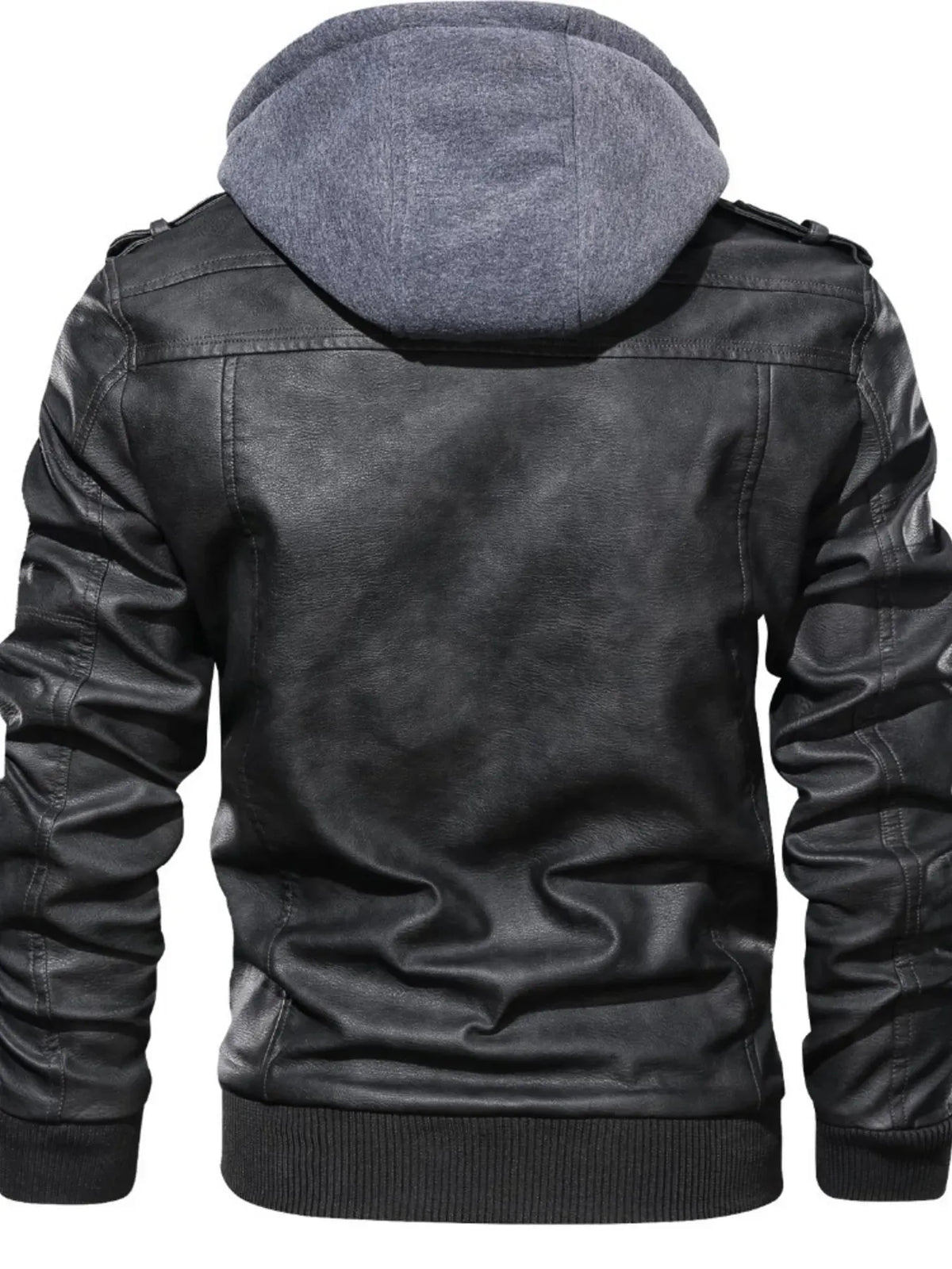 Men's Hooded Faux Leather Biker Jacket — photo 3