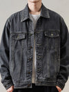 Men’s classic washed denim jacket in dark gray.