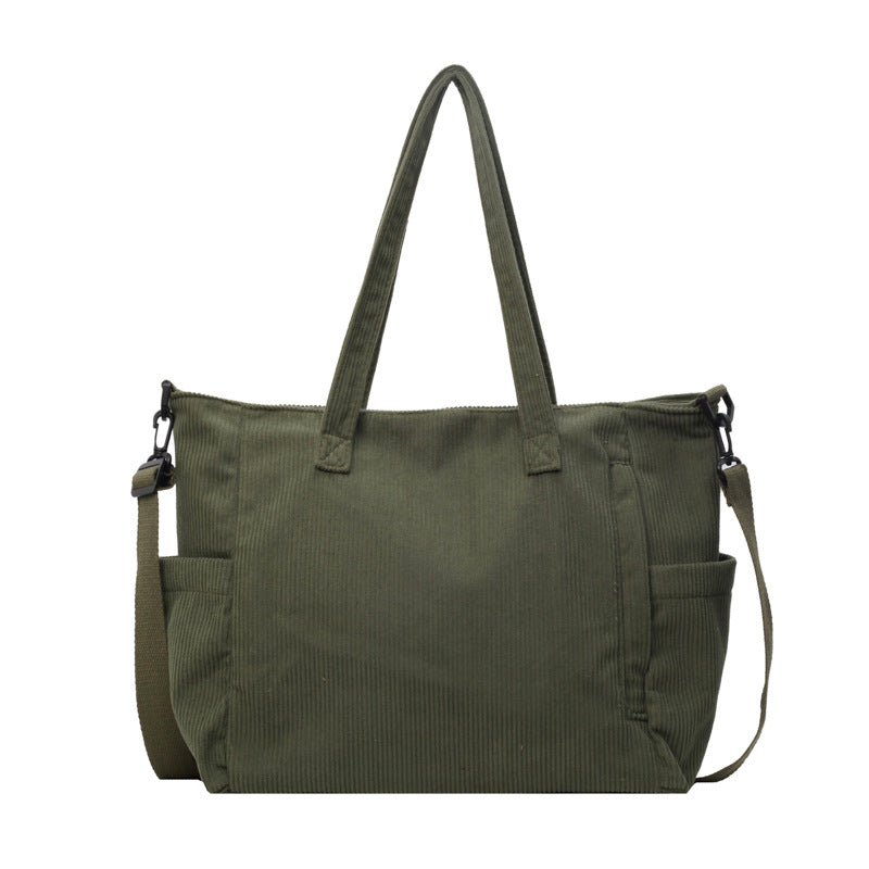 Large Capacity Corduroy Crossbody Bag – Casual Commuter Bucket Bag for Women