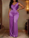 Women's cowl-neck wide-leg jumpsuit in sizes S to 3XL
