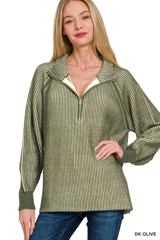 Another view: Ribbed Two Tone Half Zip Sweater