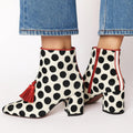 Women's Polka-Dot Fringe Boots | Side-Zip Square-Toe Chunky Heel | Synthetic Leather