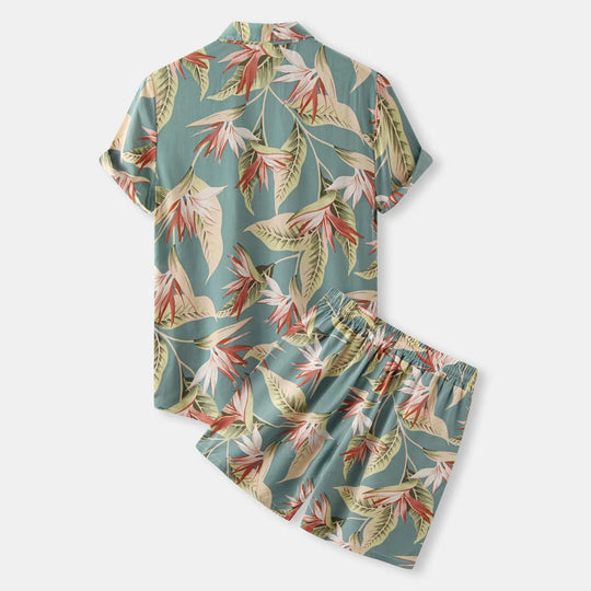 Another view: Men's Plus Size Printed Button Up Shirt and Shorts Set