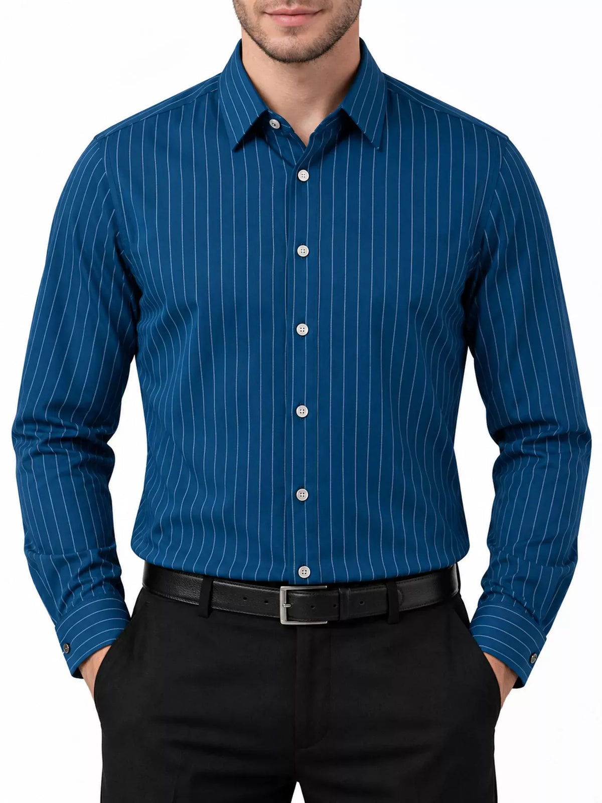 Men's Striped Stretch Long-Sleeve Dress Shirt — photo 16