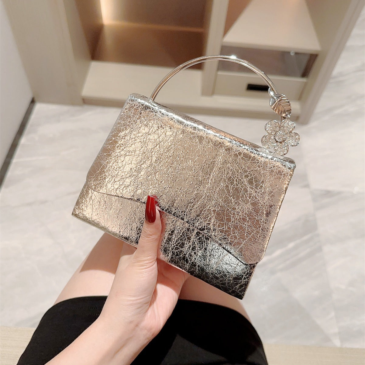 Shiny PU Leather Flap Evening Bag
