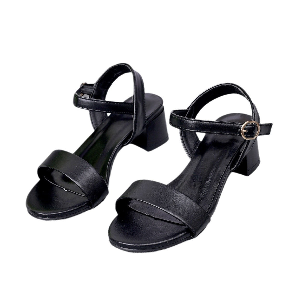 Women's Plus Size Round Toe High Heel Sandals | Buckle Strap | White & Black