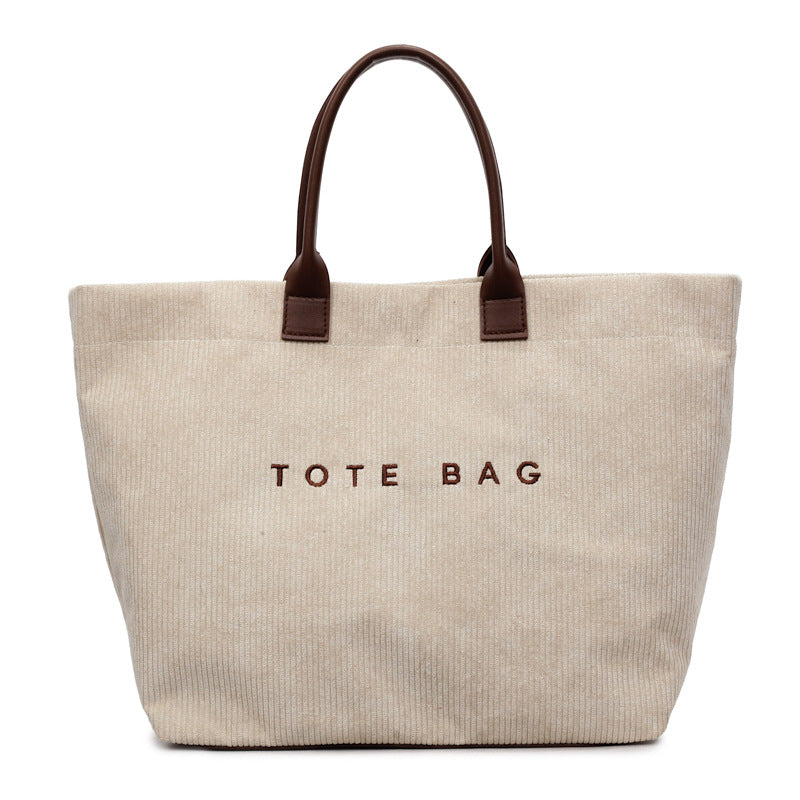 Retro Lettered Casual Tote Bag for Women - Horizontal Rectangle Handbag