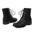 Women's Lace-Up Square-Toe Motorcycle Boots | Low Heel Outdoor Ankle Boots