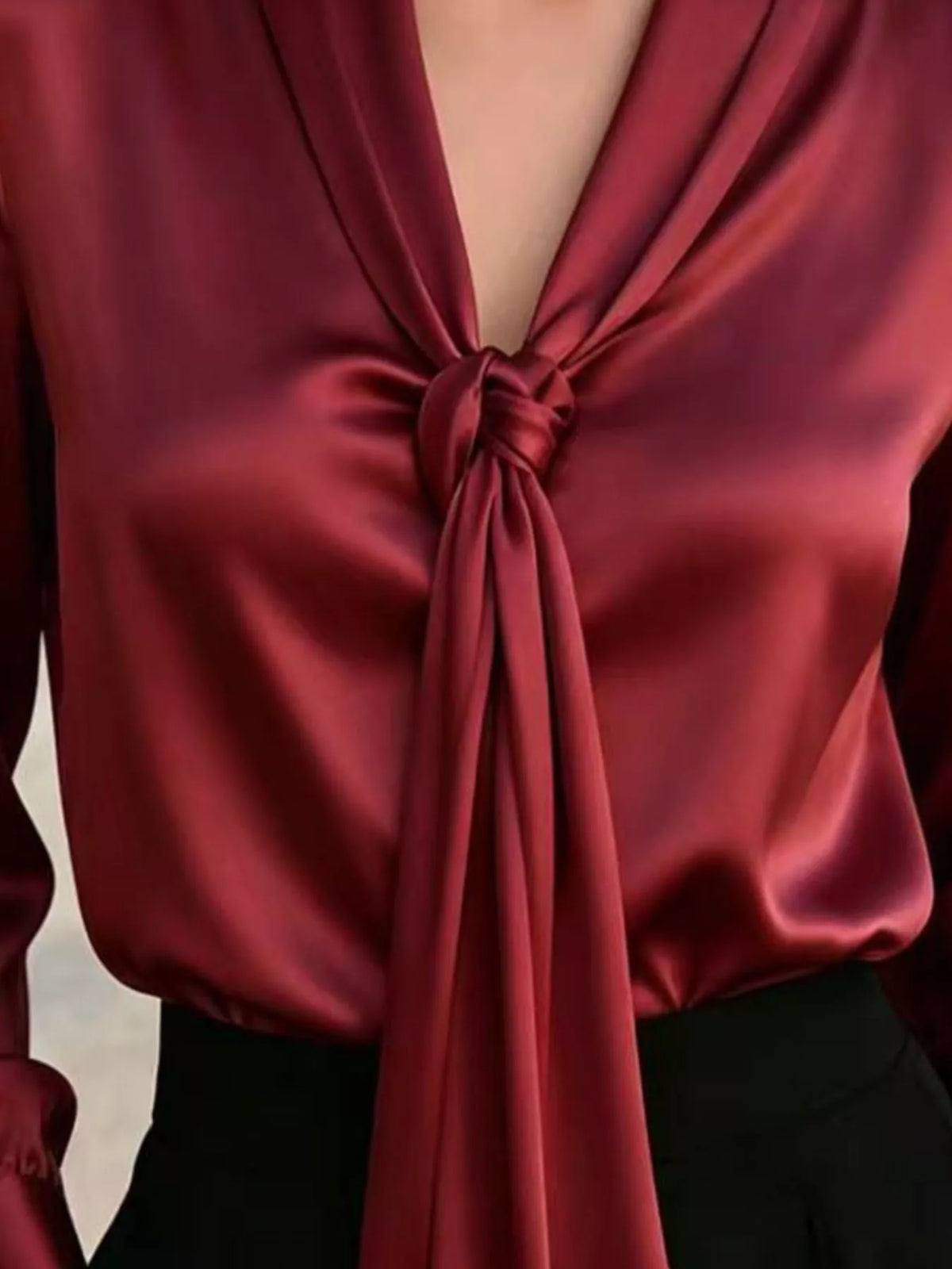 Front-Tie Satin Blouse