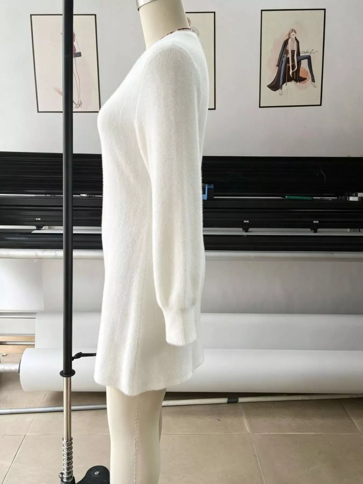 Fuzzy V-Neck Long-Sleeve Sweater Dress — photo 9