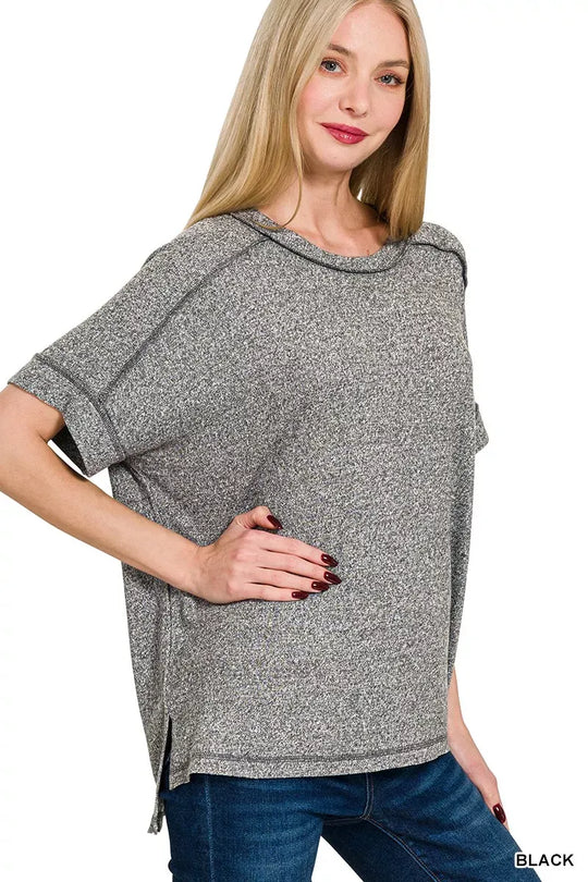 Another view: Curve Soft Melange Hacci Short Sleeve High-Low Tee