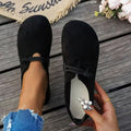 Women's Round Toe Flats - Sweet Suede Slip-On Dress Shoes with Floral Detail